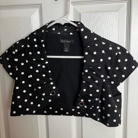 Fitted WHBM black dress with white polka dots and red accents, matching bolero - Picture 6 of 6